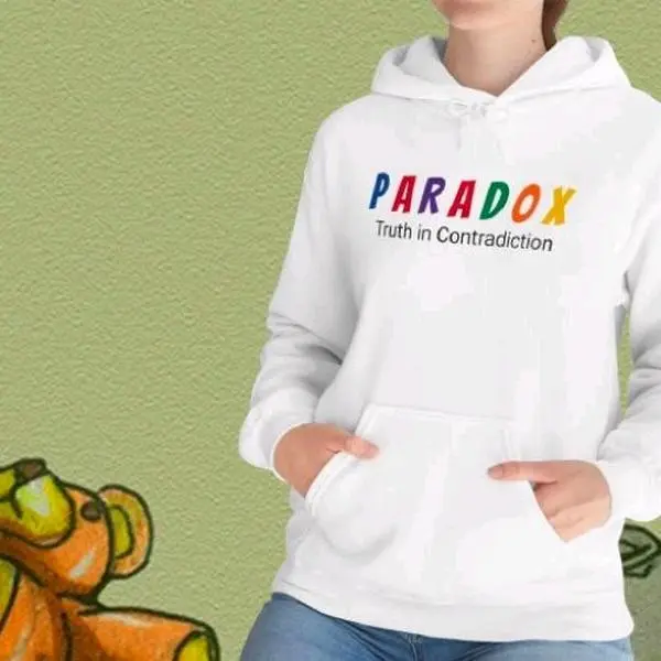 Paradox Unlimited Company Unisex Hoodie - White Sweatshirt with "PARADOX" and "Truth in Contradiction" Design - Sweatshirts, Womenswear Tops Pullover Comfort Long Sleeve Casual