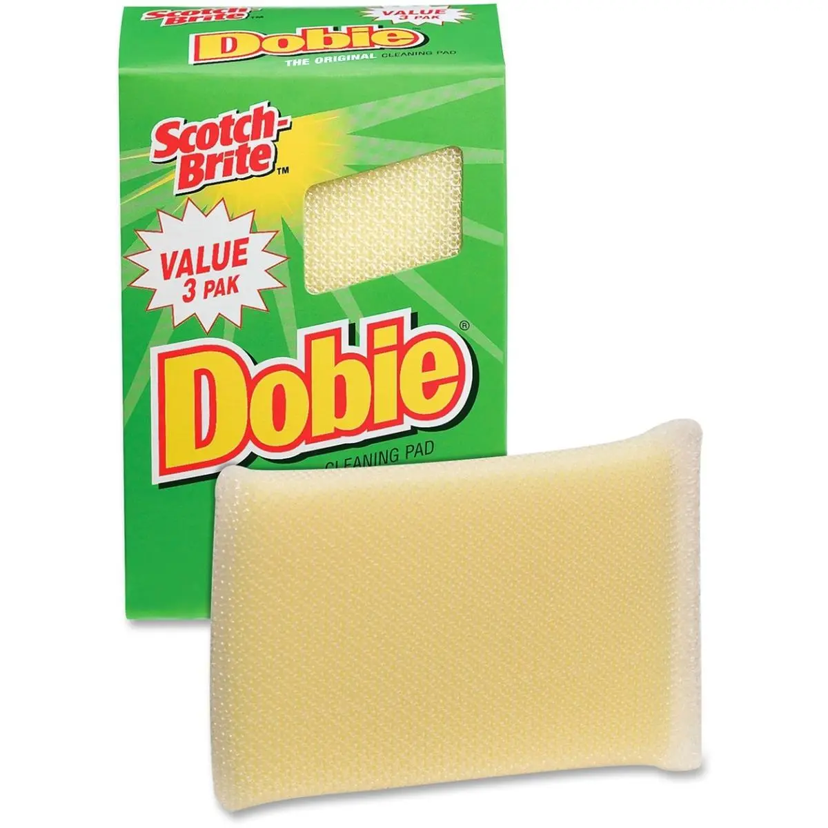 Scotch-Brite MMM7232FCT Dobie Reusable Sponge Clothing, 3-1/8"h x 2-1/4"w Scratch-Resistant All-Purpose Cleaning Pad-Scrubber, Yellow, Safe for Silverstone & Non-Stick Cookware, Reptile & Amphibian Pet Cleaning Tool