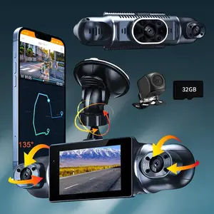 4 Lens Car DVR, 3 Inch IPS Screen Dashcam For Cars with Front & Rear Camera, Car Video Surveillance with Built in WiFi & G-sensor, Free 32GB Card, Car Accessories, Dash Cam, GPS DVR, Rotatable Dashcam