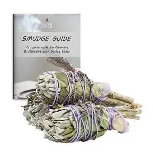 Mitron, Rosemary, Citrine & White Sage Torch Smudge Sticks with Smudge Guide - 3 Pack