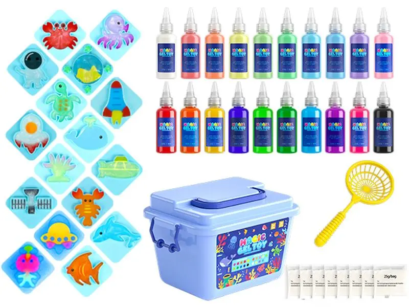 Aqua Water Gel Craft Kit for Kids, DIY Squishy Maker Toy with 16 Animal Molds, 20Colors & Glitter Gel, Creative Sensory Gift Ages 4-8，DIY Water Gel Squishy Craft Kit backtoschool