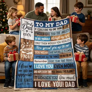 To My Dad Heartfelt Message Flannel Blanket, Father Son Bed Blanket, Soft Cozy Gift Throw with Warm Father's Day Quotes Rustic Wood Design Perfect for Gifting Snuggling or Adding Loving Appreciation Charm, Father's Day Special, Soft Flannel, summervibes