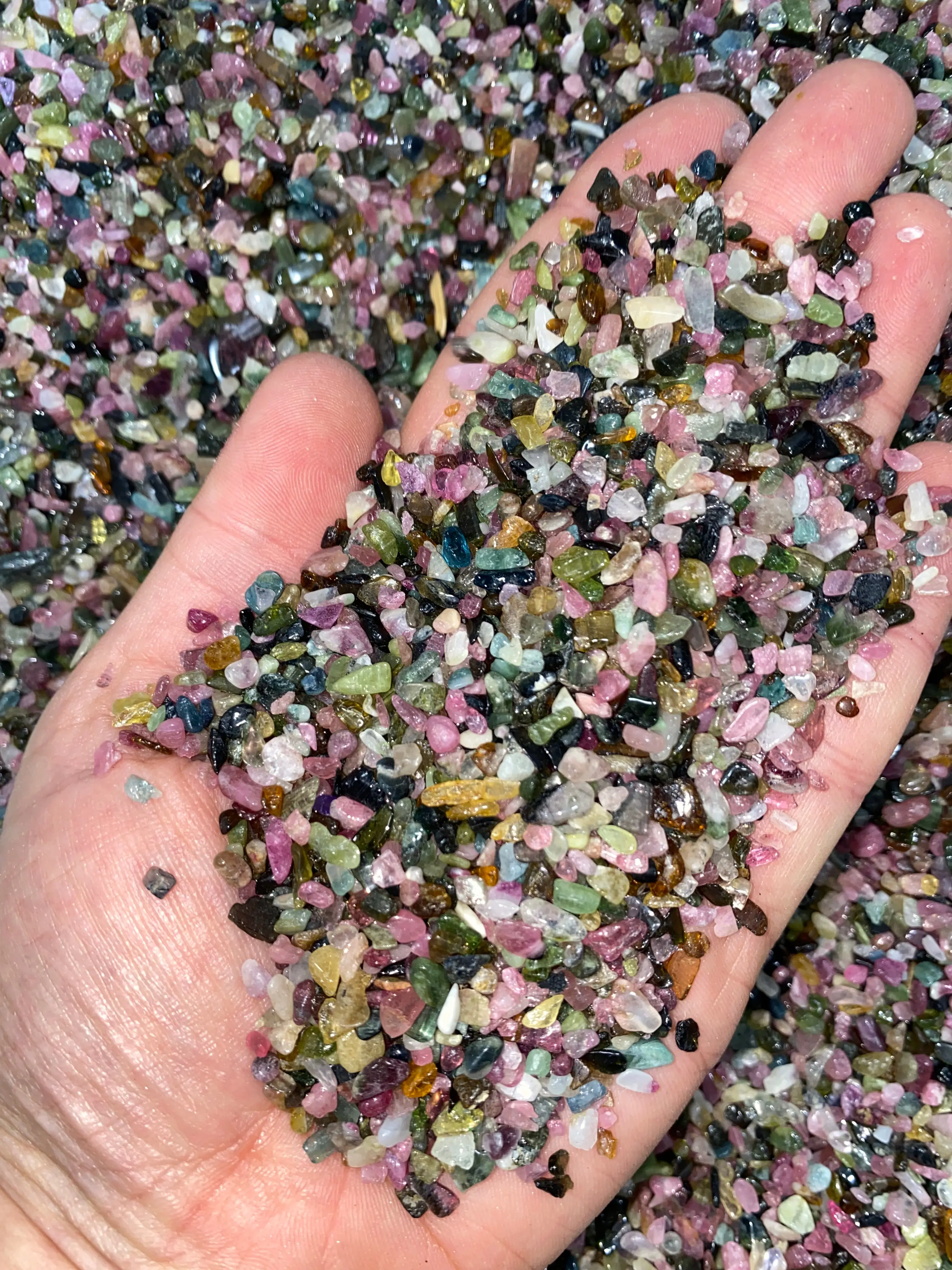 Bulk Mixed Tourmaline Crystal Chips (1 lb. Bag) Size 3mm to 5mm, Very Small Multicolored Natural Tourmaline Gemstone Chips