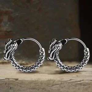 GTHIC Unisex Vintage Dragon Design Earrings Stainless Steel Detailed Animal Jewelry Daily Wear