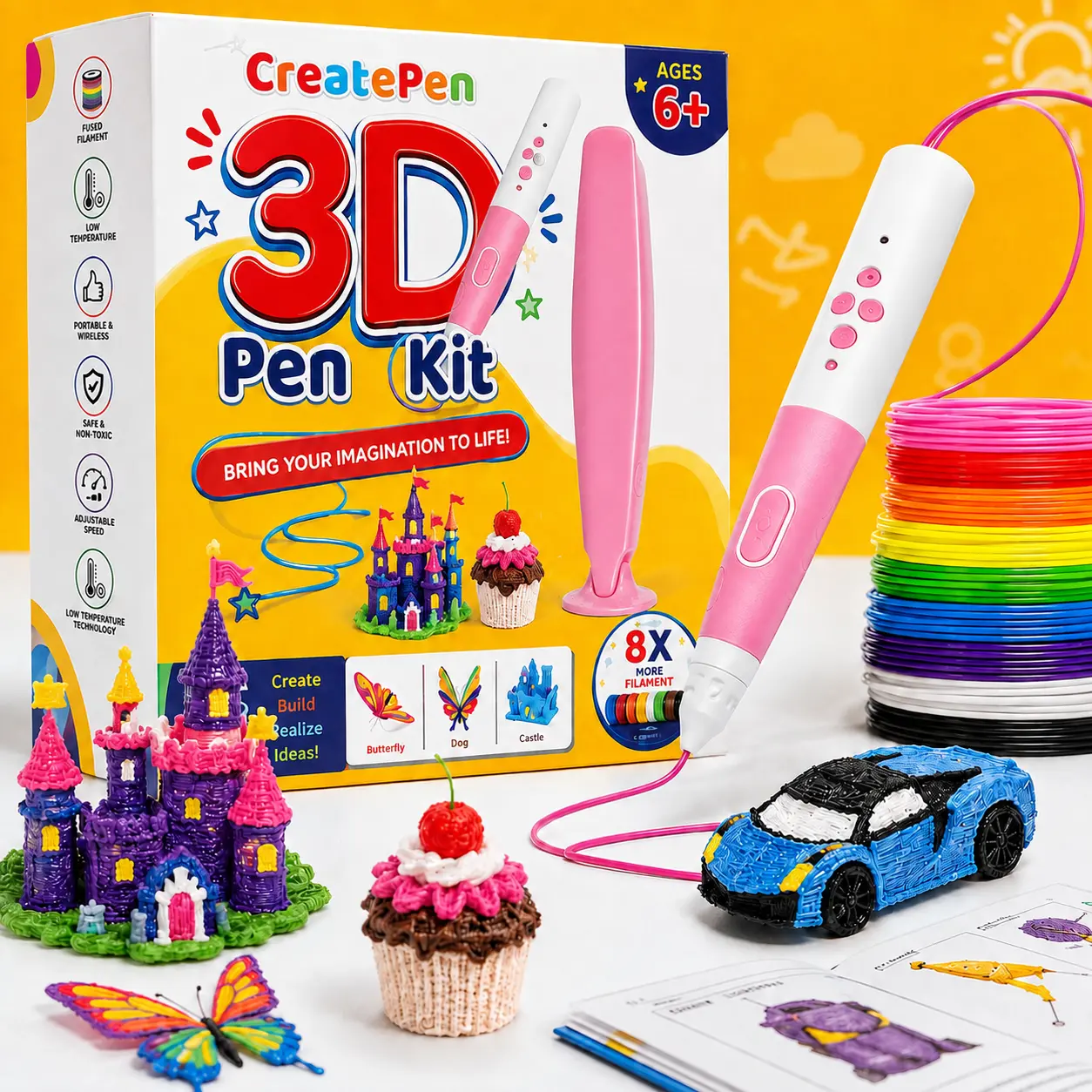 LAX Gadgets 3D Printing Pen – Adjustable Speed & Temperature, DIY 3D Drawing Pen with Filament Refills for Kids, Adults, Arts, Crafts, STEM Learning & Creative Projects
