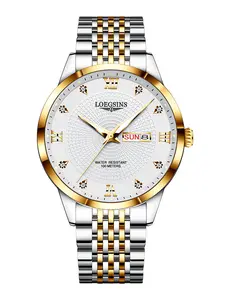 LOEGSINS Men’s Premium Watch Model 863, Automatic Mechanical Movement, 50 m Water Resistance, Luminous Dial, Diamond-Studded, Dual Calendar, Suitable for Business and Everyday Wear