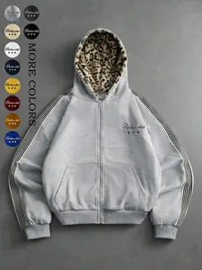 Men’s and women’s versions. Street-style retro design, fashionable leopard print fabric, soft, short-sleeved hooded sweatshirt. Luxurious, unique streetwear, casual attire, fashionable, outdoor, gift for back-to-school season, holiday gifts, perfect for g
