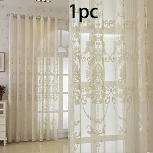 European Luxury Floral Semi-Transparent Curtain, Lightweight Breathable, Ideal for Living Room, Bedroom, Balcony, Kitchen, Office, Garden