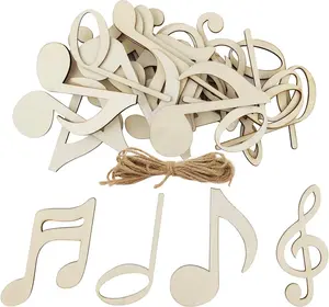 28 Pack 4 Inch Wooden Musical Notes Cutouts - Unfinished Wood Musical Notes Hanging Ornaments DIY Craft Gift Tags for Home Party Decoration