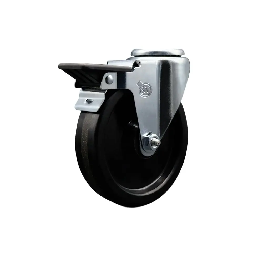 Service Caster SCC-BH20S514-PHR-PLB Industrial Swivel Bolt Hole Caster, 5x1.25in Floor-Safe Black Wheel, Posi-Lock Brake, Roller Stopper, 300lb Capacity, High Resistance to Impact, for Material Handling Equipment, Shop Projects