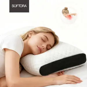 SOFTORA Ergonomic Massage Neck Pillow – 3D SPA Support for Neck & Shoulder Pain Relief with Breathable Knit Fabric, Fast Spring Back & Ultra Soft Core for Deeper Sleep & All-Night Relaxation. Free Seamless Eye Mask Set