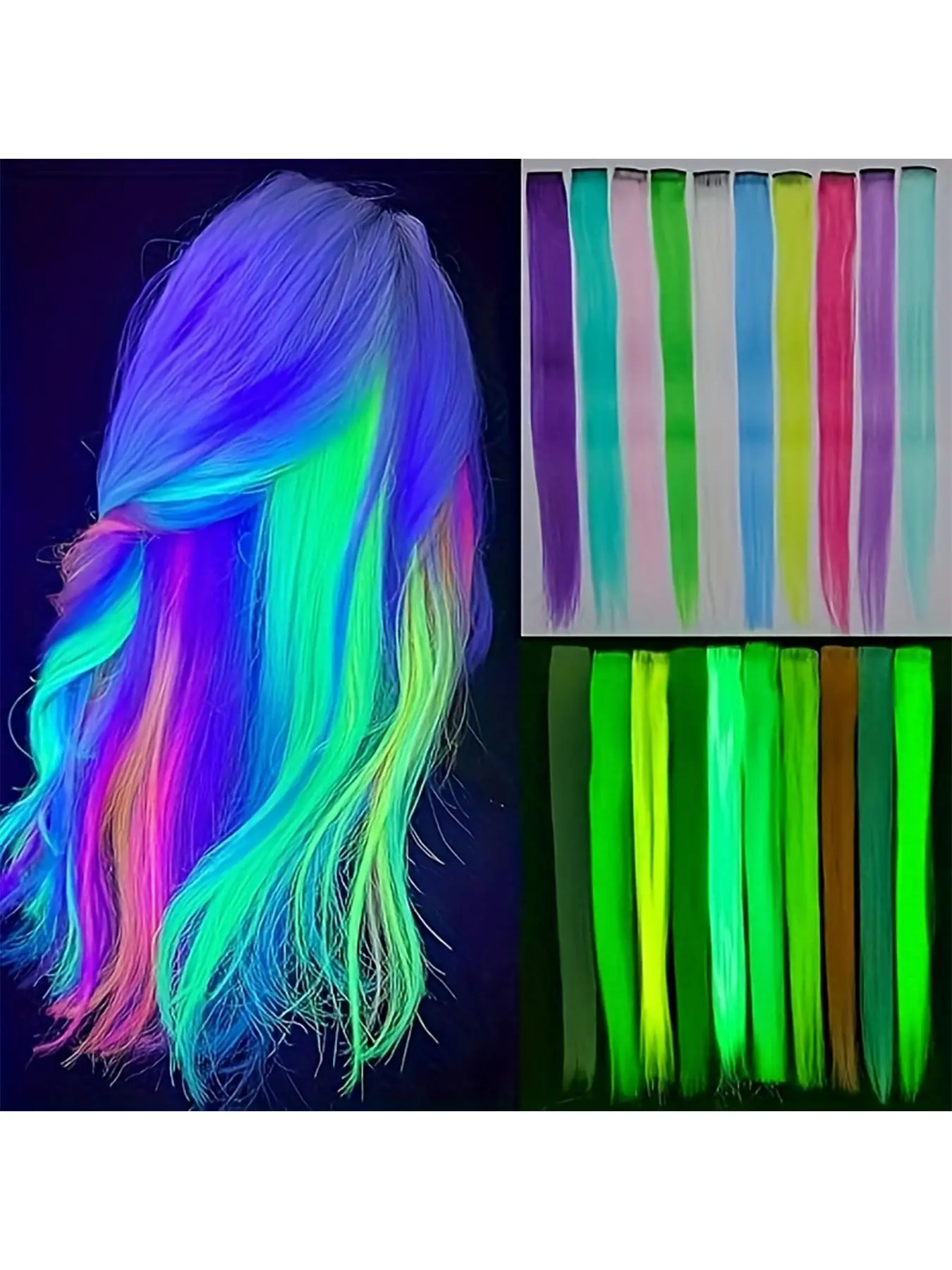 Glow-In-The-Dark Hair Clips, 10pcs Light Up Hair Clips, Colorful Vibrant Synthetic Rainbow Hair Decorations for Women and Girls, Fashion Hair Accessories, Glowing Hair Clips, Cute Fun Hair Clips