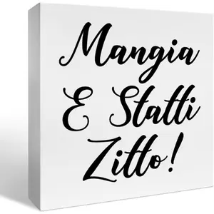 Kitchen Decor Wooden Box Sign Funny Italian Kitchen Table Restaurant Dining Room Counter Cabinets Decorations, Kitchen Gifts for Women Men Chef New Home House, Mangia e Statti Zitto 5x5 inch