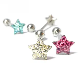 1pc Epoxy Coated Star Paved Crystals Tongue Tounge Ring