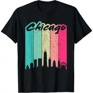 100% Cotton Chicago Shirt | 80's Retro Vintage Chicago Skyline T-Shirt