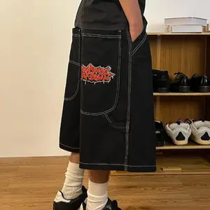 Women's Streetwear Branded Graphic Cargo Shorts - Embroidered High-Street Patterns, Logo Statement, Deep-Pocketed, Hip-Hop Denim Design, Branded Graphic Shorts