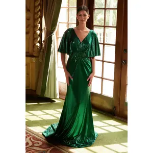 Nox Anabel -MD130 V-Neck Metallic Shimmer Sheath Dress