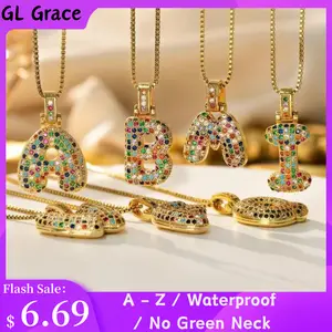 Colorful Bubble Initial Necklace – 14K Gold & Silver Custom Letter Pendant | Waterproof Daily Jewelry Gift for Birthday, Back to School & Halloween Sparkling Zircon Stones Effortlessly Cool Trendy