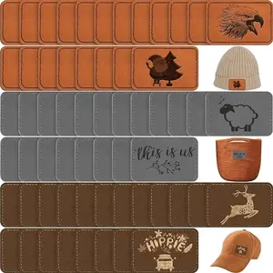 60 Pcs Blank Leatherette Hat Patches with Adhesive Rustic Leatherette Rectangle Patch Faux Leather Patches for Hats Custom Fabric Repair Sew Laser Supplies (Khaki, Gray, Golden Brown,3 x 2 Inch)