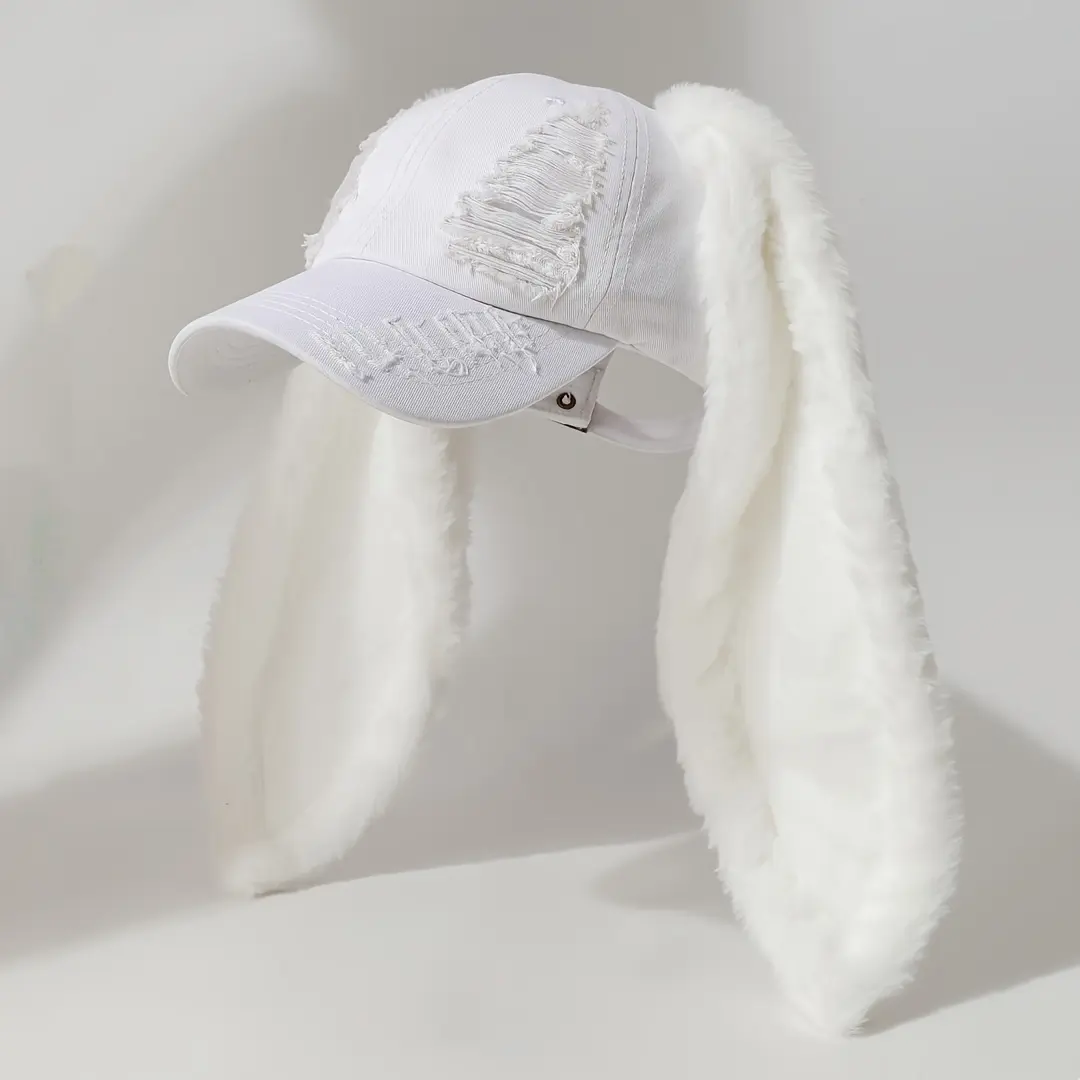 Unisex Vintage Pink Acrylic Baseball Cap - Soft Bunny Ear Muffs, Wide Brim, Adjustable Snap Closure, Lightweight Washable Felt Hat, Party Accessory, Casual Wear Pink Ears Hat, Felt Hats