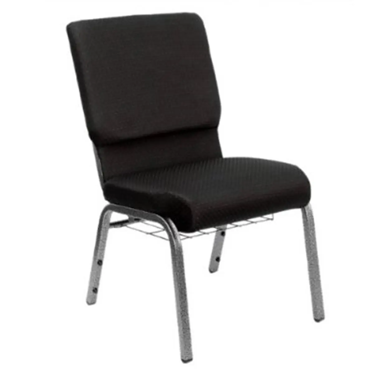 Flash Furniture FD-CH02185-SV-JP02-BAS-GG HERCULES™ Commercial Church Chair, 18.5''W Black Fabric, Silver Vein Frame, 3.5'' Thick Cushion, 4'' Thick Plastic Book Rack with Communion Cup Holder & Storage, Upholstery, Durable Metal Frame Chairs & Stools, Cu