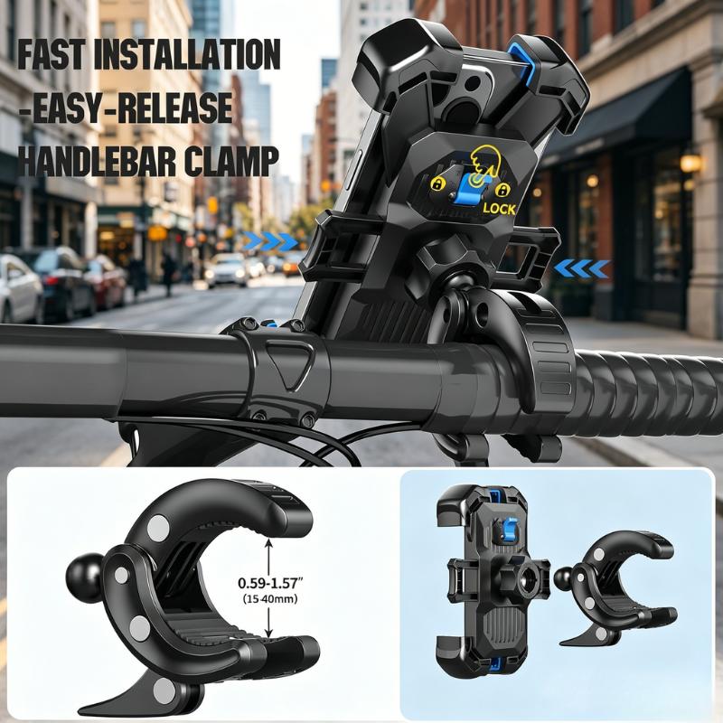 Motorcycle Phone Mount | 1s Auto Lock Anti-Drop, 360° Rotatable, Fits iPhone/Samsung 4.7-7.0" (Bike/ATV/Scooter)