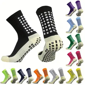 6 Pairs of Unisex Anti-Odor & Sweat-Absorbing Crew Grip Socks with Non-Slip Silicone Thickened Bottom Tube Socks for Football, Soccer, Basketball, Tennis, Cycling