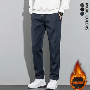 Men's Fleece-Lined Warm Casual Pants with Zippered Pockets & Drawstring Waistband Straight-Leg for Autumn Winter Daily Commuting & Outdoor Activities