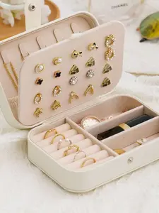 Portable Jewelry Storage Box, Travel-Friendly Accessory Organizer, Ring Necklace Earring Holder, Multiple Compartments, Compact Jewellery Case, 1 Piece