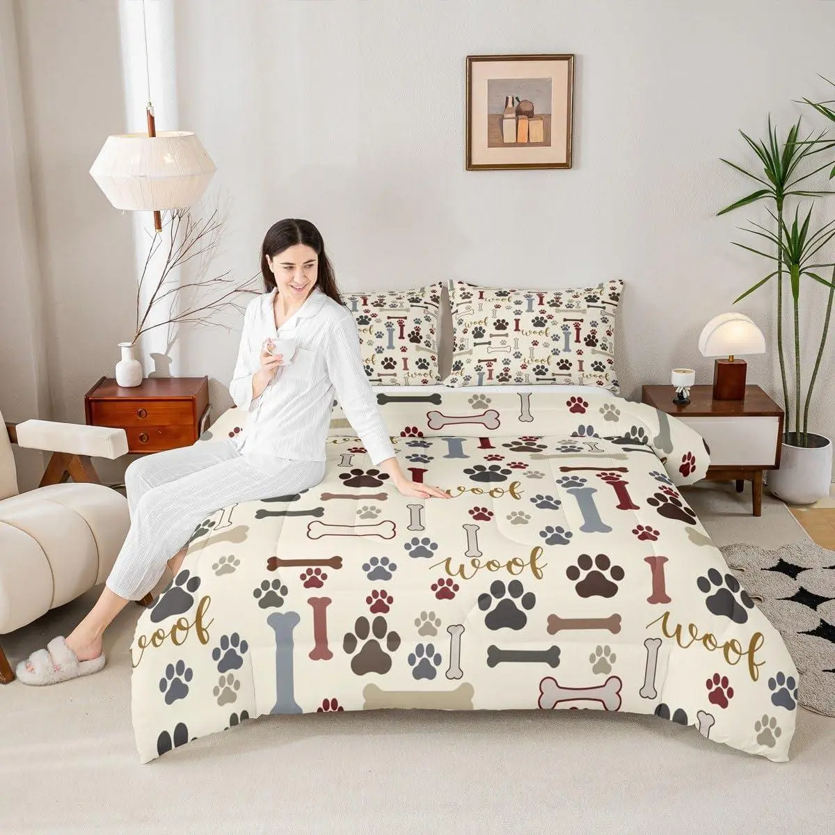 Cute Dog Paws Print Kids Comforter Set,Corgi Pug Lovely Animals Pets Bedding Set,Girls Boys Adults Bedroom Decor,Dog Bones Cartoon Down Comforter,Colorful Duvet Insert