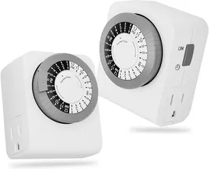 Timer Outlet with 2 Grounded Outlets, Mechanical Light Timers for Electrical Outlets Indoor, 24-Hour 3-Prong Timer Outlet for Lamp, Indoor Lighting and Christmas Lights, 15A/1875W, 2 Pack