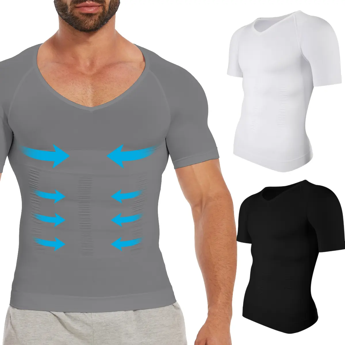 Men's 3/2/1-Pack V-Neck Compression Tank Top - Stretchy Nylon Mesh Body Shaper, Soft Workout Activewear Baselayer for Sports Activewear, Training Wear