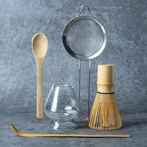 Matcha Whisk Set Glass, Matcha Making Kit Whisk (Chasen Holder), Glass Whisk Holder,  Scoop,  Starter Sifter, Spoon   Tools For Ceremony