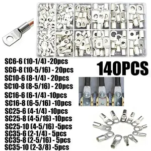 140pcs Non-Insulated Ring & Fork Terminal Connector Kit, Various U-Type Crimp Connectors, Quick Electrical Connection, Copper Wire Panel Mount Block