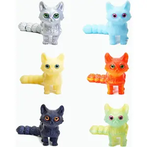 6 Pcs Multi-Color Articulated Cat Set, 3D Printed Kitty Cat Small Animal Figurines, Cat Desk Pets for Office, Fidget Toys for Easter Basket Stuffers