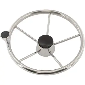 5 Spoke 11" Diameter Stainless Steel Boat Steering Wheel with Control Knob and Cap