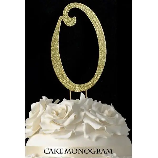 De Yi Enterprise 33015-Og Monogram Cake Toppers - Gold Rhinestone - O