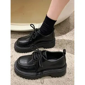 Comfort Minimalist Casual Round Toe Lace Up Platform ShoesSimple Design Elegant Platform Walking Shoes, Business Style Platform Loafers for Daily Wear, Footwear, Oxford Shoes, Shoes for Women, Mother's Day Gift