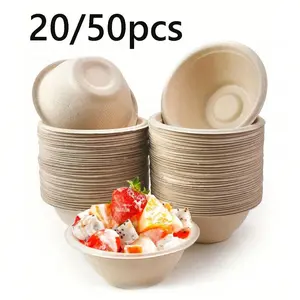Biodegradable Heavy-Duty Paper Bowls, 20/50 Pack, 220ML Capacity, Ideal for Salads, Ice Cream, Desserts, Hot Soup, Picnics, Parties, School Use