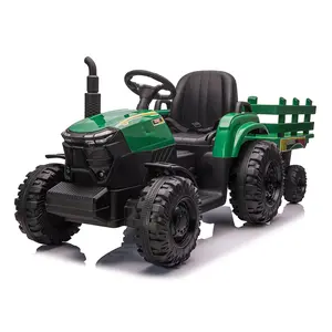 12V Kids Ride-On Tractor with Trailer, Electric Farm Vehicle with Dual Motors, 3-Speed & Removable Cargo Cart for Ages 3-6