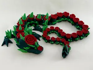 Multicolor Rose Dragon Decorative Figurine with Red Roses and Green Leaves for Home Decor