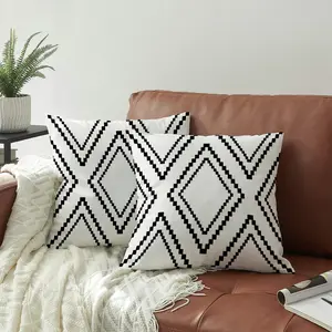 Set of 2 Pillow Covers, White Boho Aztec Polyester Blend Square Decorative Throw Pillow Covers for Sofa Couch Bed Decor (18 x18 Inch, Boho White More)