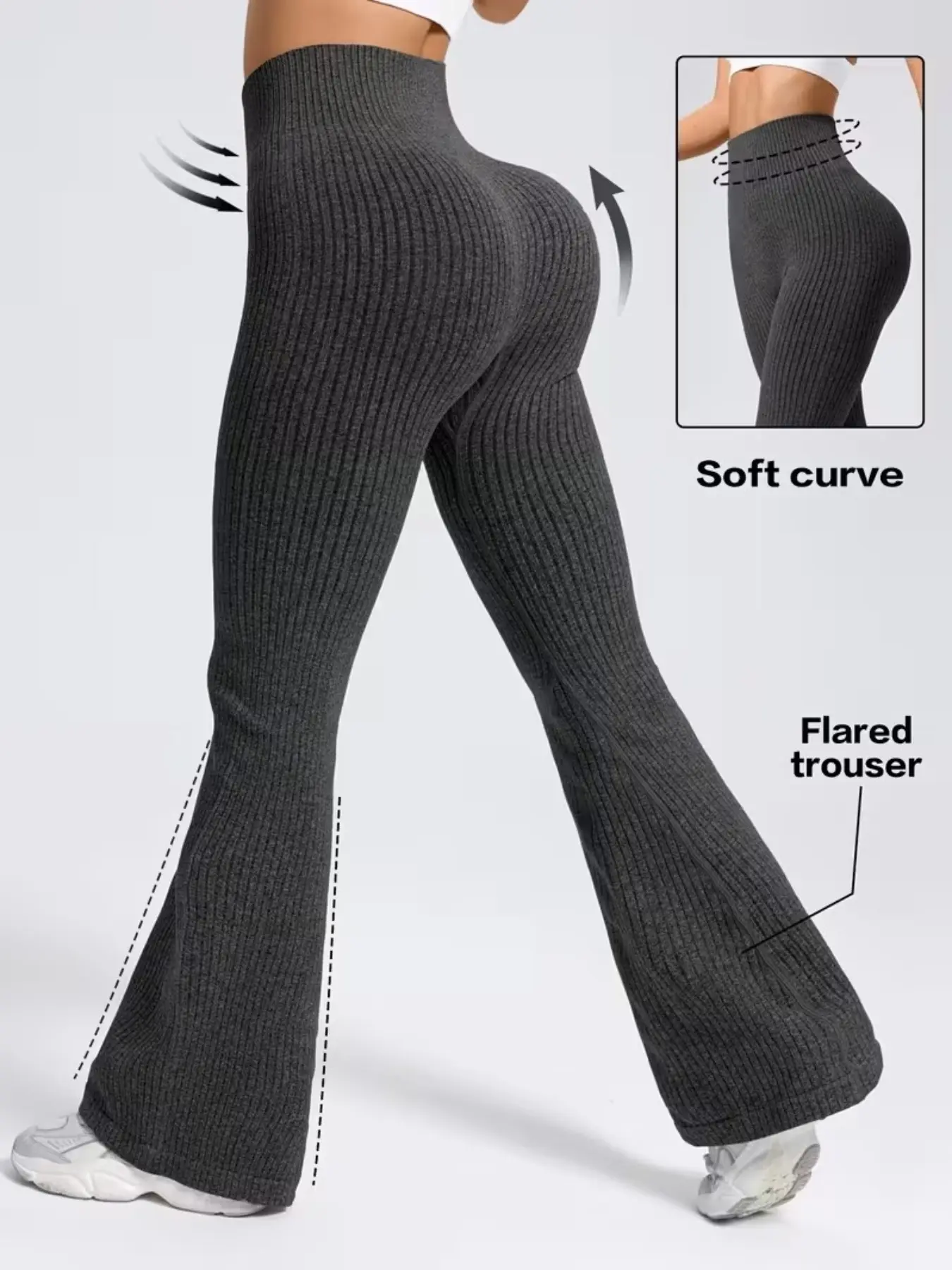 Women's High Waisted Ribbed Knit Yoga Flare Pants, Slim Fit Seamless Leggings for Fall & Winter, Casual Sportswear, Flared Yoga Bottoms