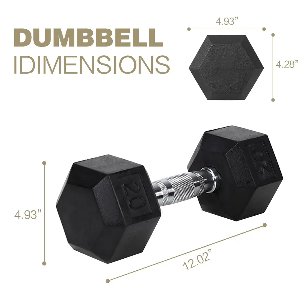 20LB Hex Rubber Coated Cast Iron Dumbbell Single, Anti-Roll Hex Weight with Knurled Chrome Handle for Home Gym Strength Training
