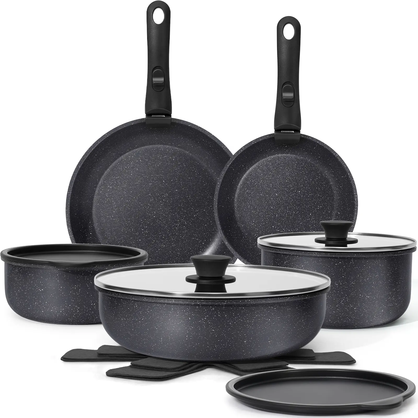Soday 5pcs/15pcs Nonstick Kitchen Cookware Set with Removable Handle, Oven Safe, PFOA Free, Induction Use, Plastic Material,sohochic,stockup