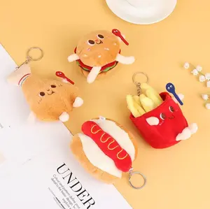 Keychain Toy Simulation Hamburger Hot Dog French Fries Chicken Thigh Bread Food Plushies Cute  for Food Themed Party Birthday Gifts