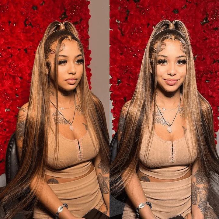 [NEW IN] Hot Star Highlight P4/27 Color 13X6 HD Transparent Lace Front Body Wave and Straight Wigs Human Hair Pre Plucked With BabyHair