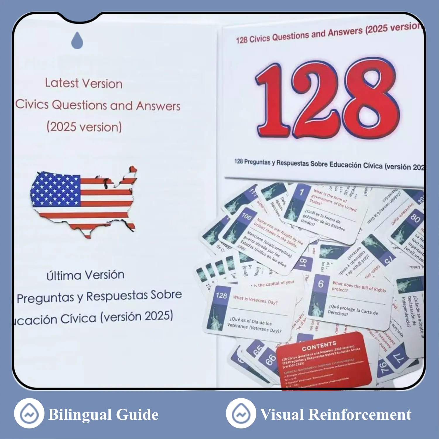 US Citizenship Civics Flash Cards, Naturalization Applicants, Double-Sided Waterproof Full Color Print, Home Self-study & Travel Review, Fix Forgetful & Disorganized Textbook Memorization Pain