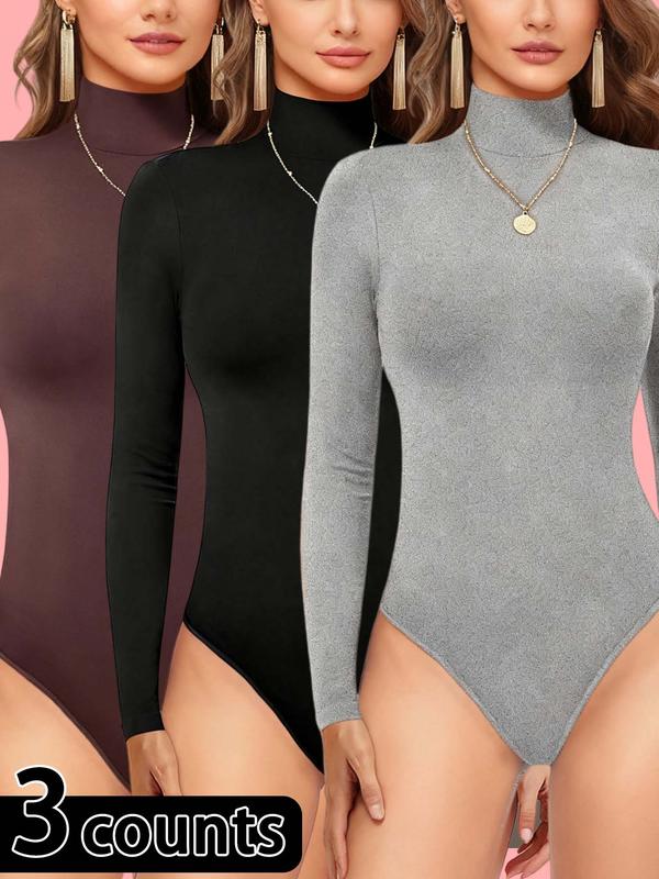 1/3 Counts Women's Plain Turtle Neck Long Sleeve Jumpsuit,Butt Lifting and Tummy Control Bodysuit Jumpsuit,Stylish Thermal Loungewear,Basic Tops,Slim Fit Cute Teen Girls Fall Winter Y2k Clothes 2025,Womenswear，Suitable For Daily Wear，Fashion Outing