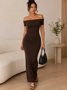 Mia Casual One-Shoulder Short Sleeve Slim Fit Dress, Plain Summer Fashion Bodycon Elegant Long Dress, Chic Slimming Off-The-Shoulder Evening/dating Wear
